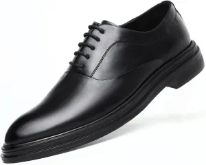 HOOENG Dress Oxford for Men Lace Up Round Burnished Toe Vegan Leather Rubber Sole Low Top Block Heel Party (Color : Black, Size : 9)