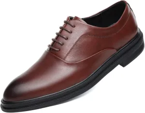 HOOENG Dress Oxford for Men Lace Up Round Burnished Toe Vegan Leather Rubber Sole Low Top Block Heel Party (Color : Brown, Size : 7)