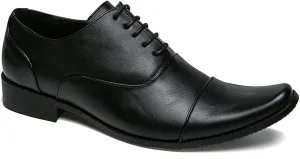 HOOENG Dress Oxford for Men Lace Up Snip Toe Burnished Toe Cap Toe Vegan Leather Anti-Slip Block Heel Low Top Party