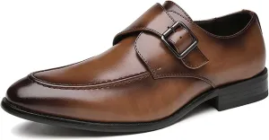 HOOENG Dress Oxford for Men Slip on Monk Strap Apron Toe Burnished Toe Vegan Leather Low Top Block Heel Anti-Slip Working