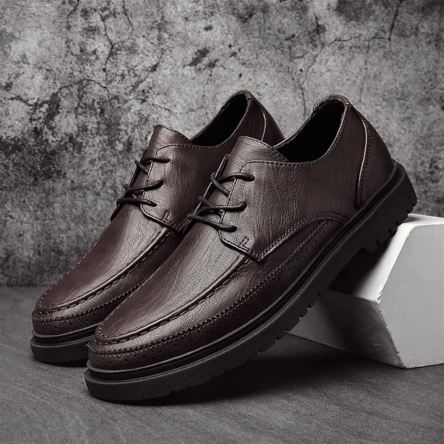 HOOENG Oxford Shoes for Men Lace Up Apron Toe Round Toe Derby Shoes Vegan Leather Anti-Slip Low Top Non Slip Classic