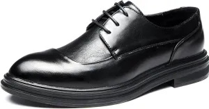 HOOENG Oxford Shoes for Men Lace Up Derby Shoes Round Burnished Toe Vegan Leather Block Heel Anti-Slip Non Slip Resistant Rubber Sole Business (Color : Black, Size : 9)