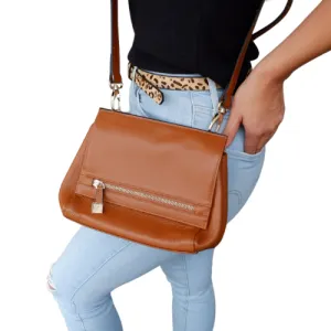 HUNTERS HILL-  Tan Genuine Leather Crossbody Bag