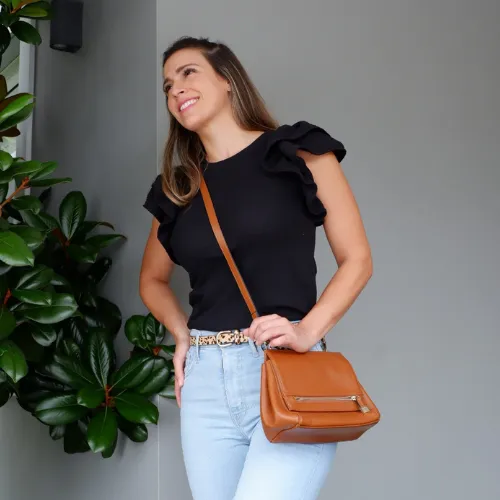 HUNTERS HILL-  Tan Genuine Leather Crossbody Bag
