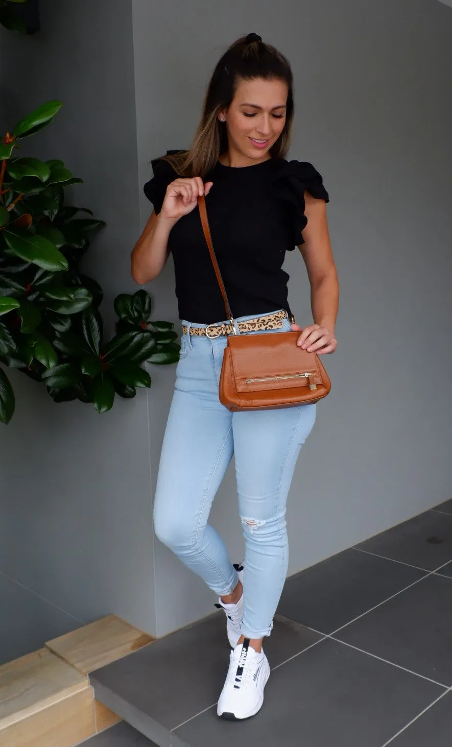 HUNTERS HILL-  Tan Genuine Leather Crossbody Bag