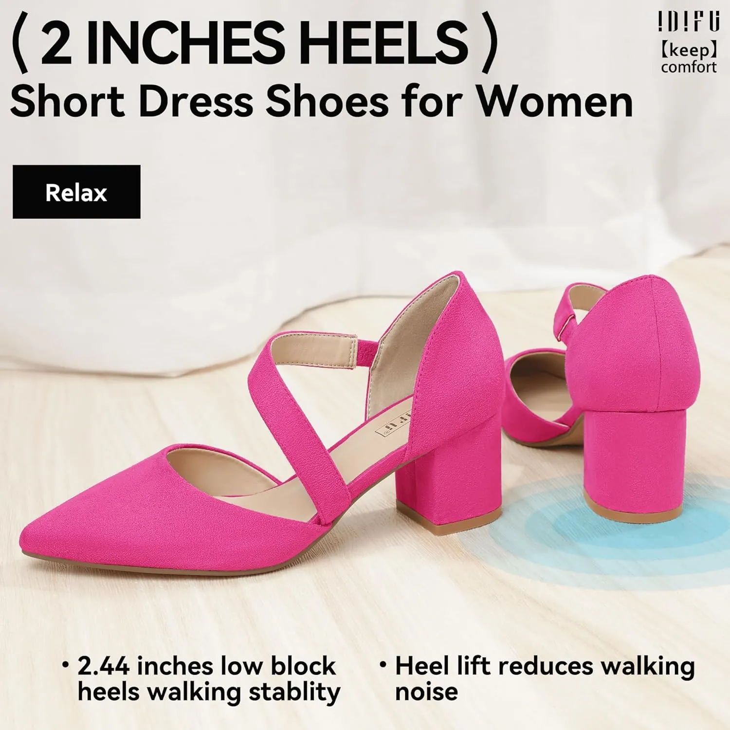 IDIFU IN2 Women's Pumps Closed Toe Strappy Heels Low Block Chunky Heels Dressy Wedding Bride Bridesmaid Prom Graduation Business Dress Shoes for Women Comfortable Formal Pointed Toe Short Small Heels