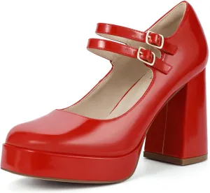 IDIFU IN4 Mary Jane Shoes Platform Chunky High Heels Closed Toe Dress Shoes for Women Wedding Work Business Homecoming Party Shoes Comfortable Casual Dressy Square Toe Heels Pumps