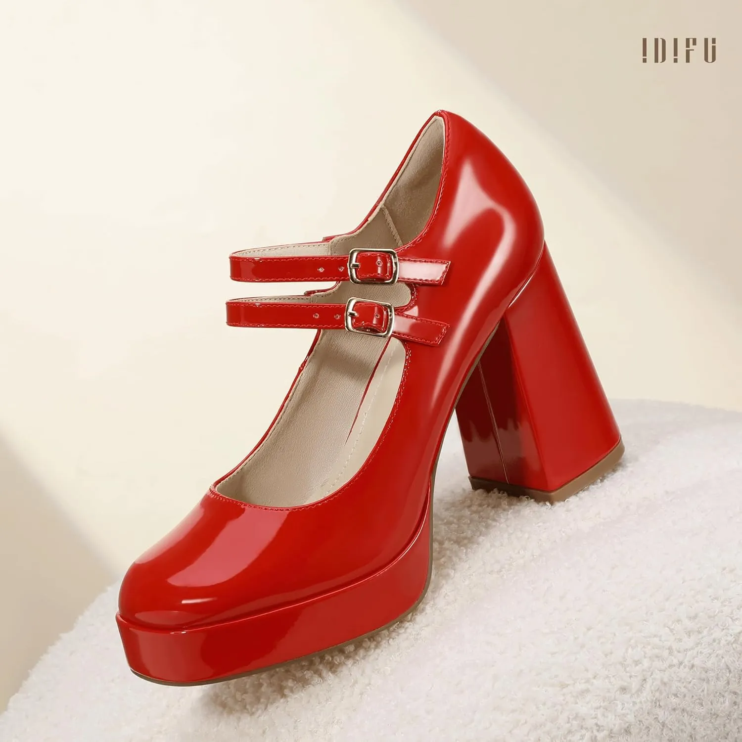 IDIFU IN4 Mary Jane Shoes Platform Chunky High Heels Closed Toe Dress Shoes for Women Wedding Work Business Homecoming Party Shoes Comfortable Casual Dressy Square Toe Heels Pumps