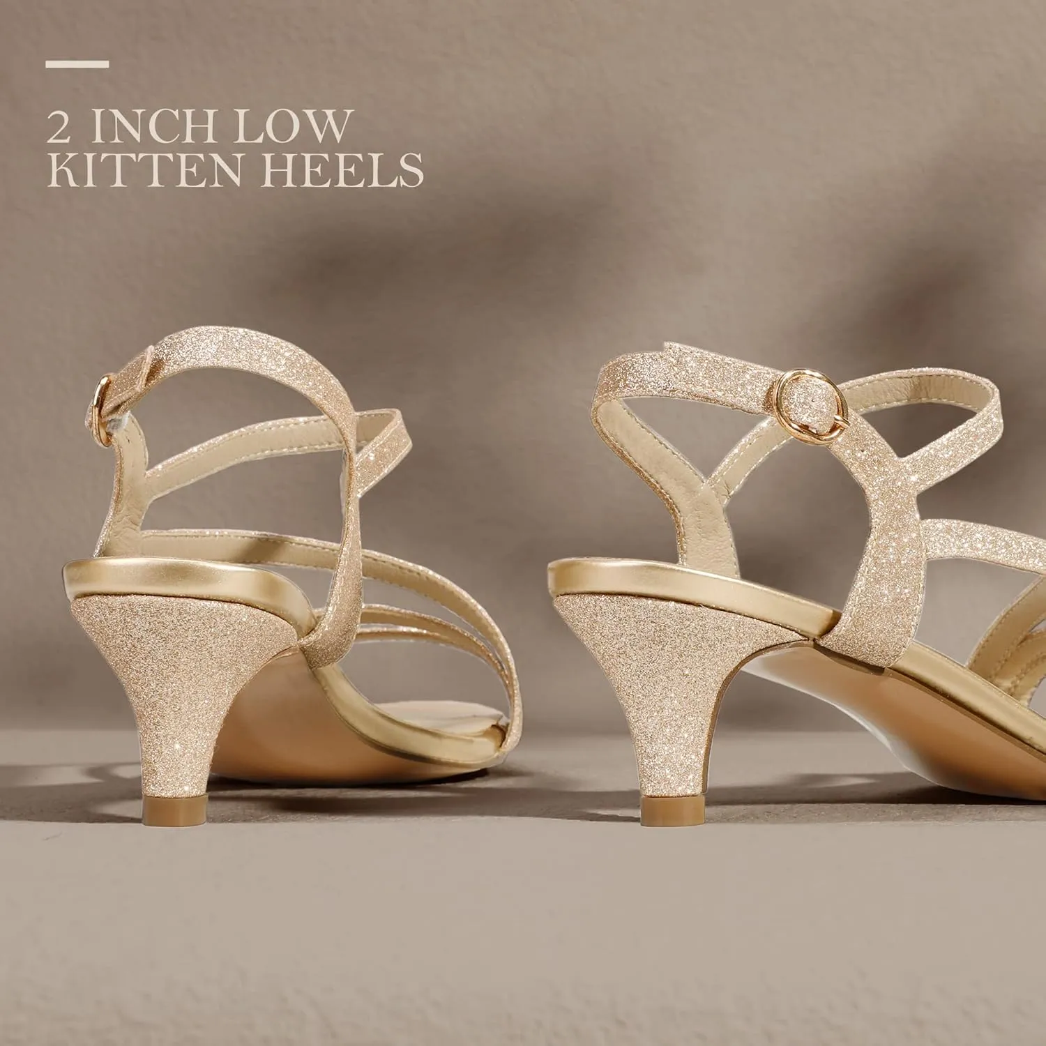 IDIFU Women's Dressy Strappy 2 Inch Low Kitten Heel Open Toe Sandals Dress Shoes for Woman Lady in Bridal Dance Evening