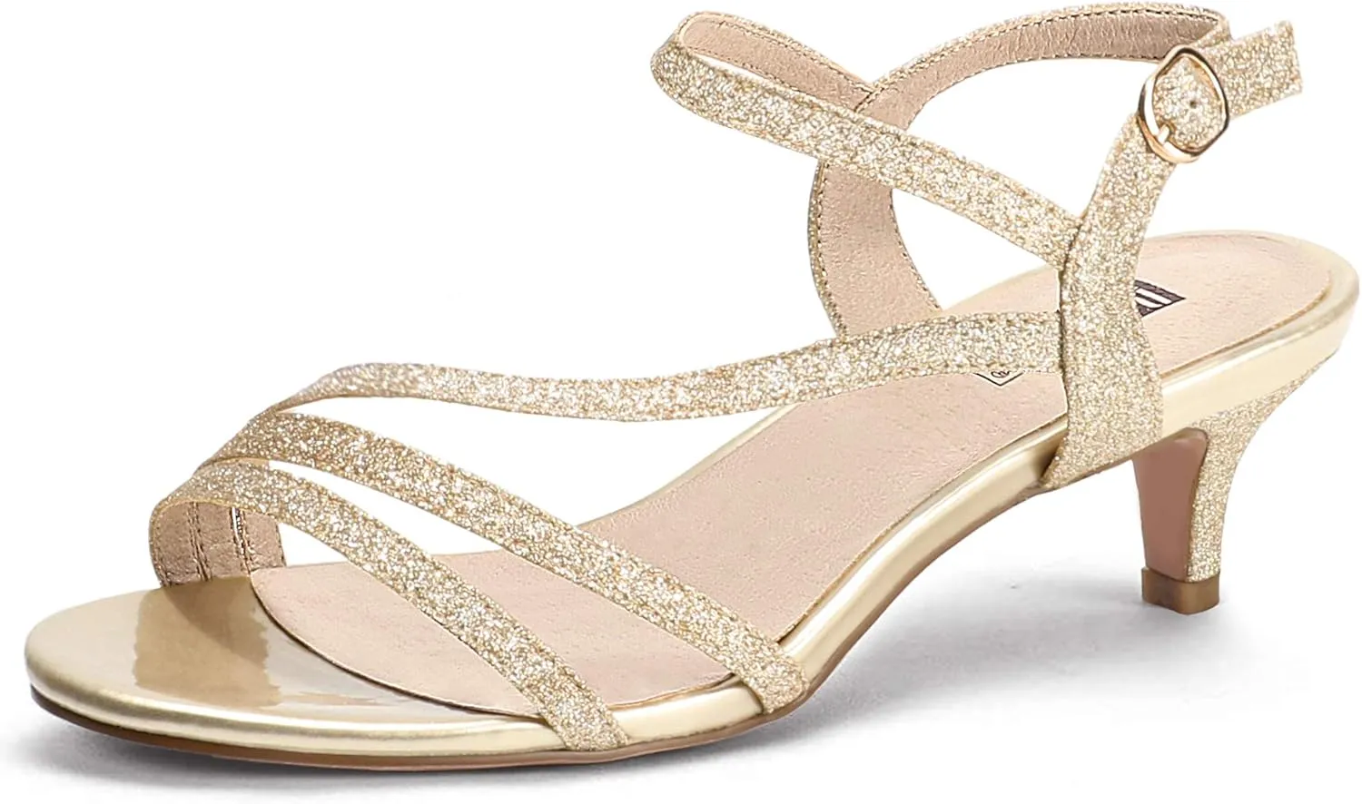 IDIFU Women's Dressy Strappy 2 Inch Low Kitten Heel Open Toe Sandals Dress Shoes for Woman Lady in Bridal Dance Evening