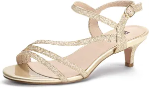 IDIFU Women's Dressy Strappy 2 Inch Low Kitten Heel Open Toe Sandals Dress Shoes for Woman Lady in Bridal Dance Evening
