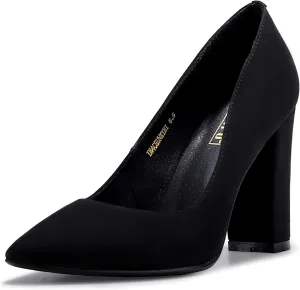 IDIFU Women's IN4 Chunky-HI Block High Heels Closed Pointed Toe Pumps Dress Office Shoes for Women