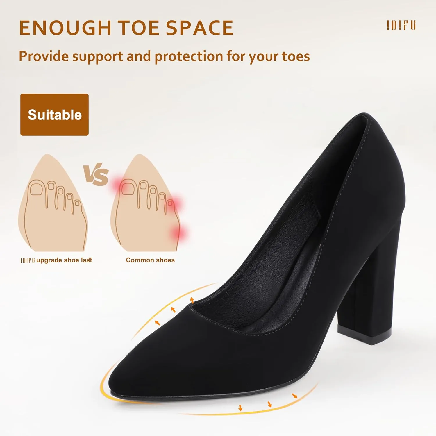 IDIFU Women's IN4 Chunky-HI Block High Heels Closed Pointed Toe Pumps Dress Office Shoes for Women