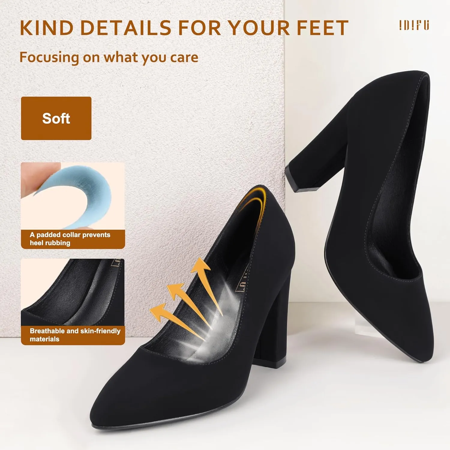 IDIFU Women's IN4 Chunky-HI Block High Heels Closed Pointed Toe Pumps Dress Office Shoes for Women