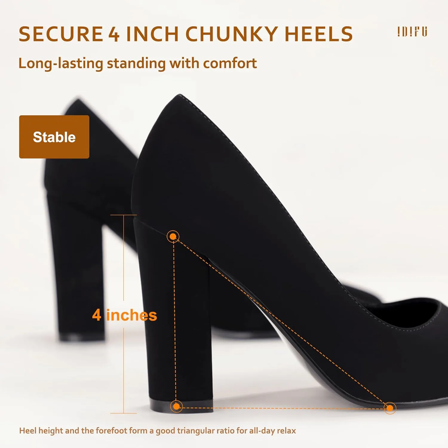 IDIFU Women's IN4 Chunky-HI Block High Heels Closed Pointed Toe Pumps Dress Office Shoes for Women