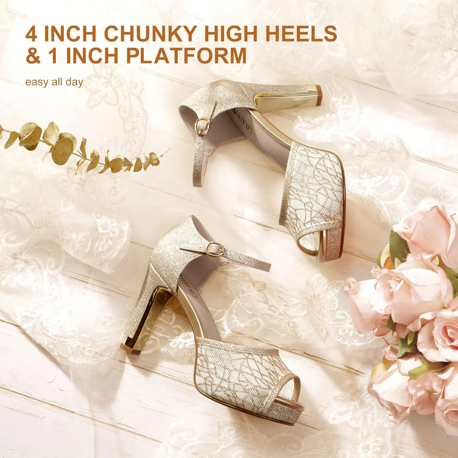 IDIFU Women's IN4 Mary Platform Chunky High Heels Sandals Peep Toe Dress Wedding Bridal Shoes For Women Bride Bridesmaid