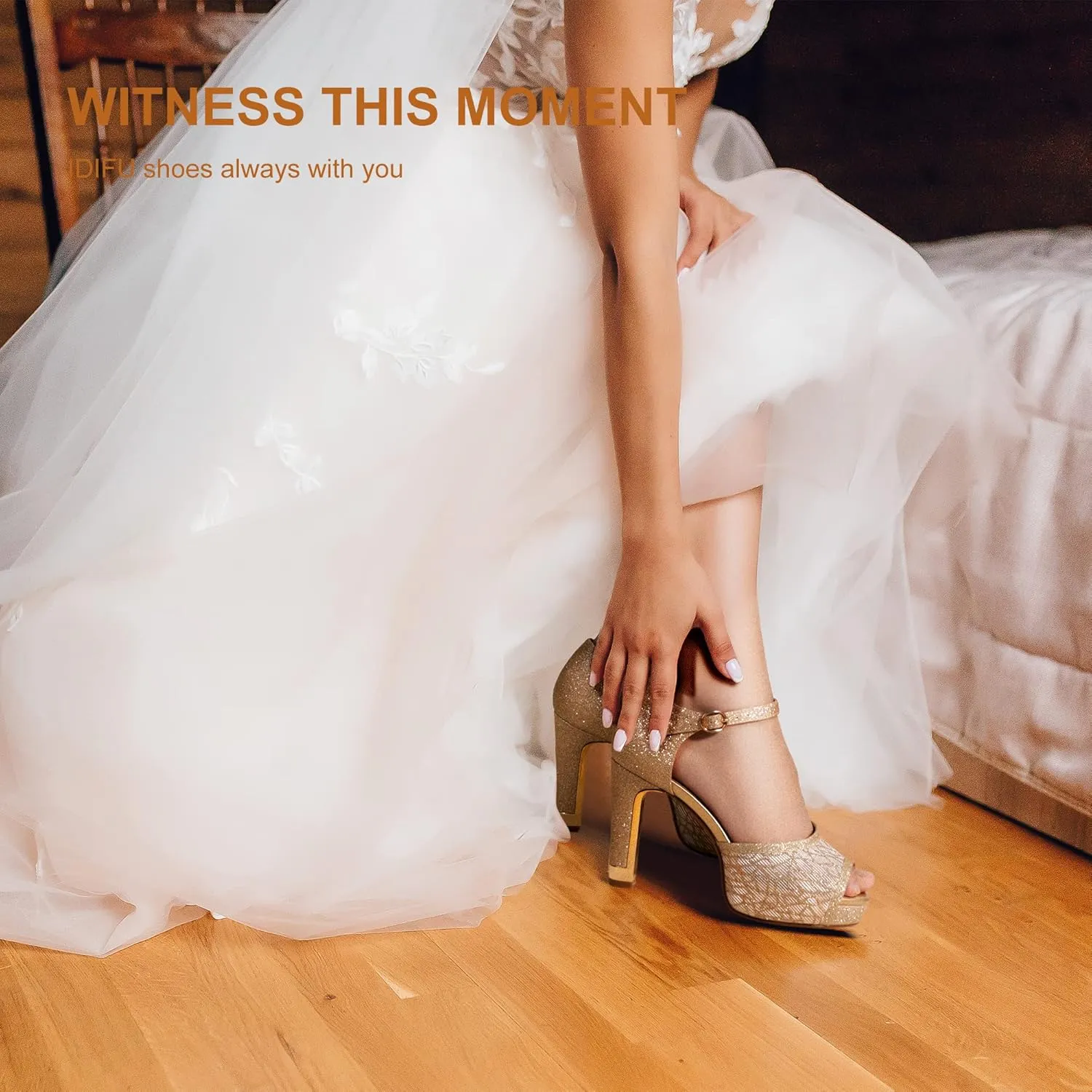 IDIFU Women's IN4 Mary Platform Chunky High Heels Sandals Peep Toe Dress Wedding Bridal Shoes For Women Bride Bridesmaid