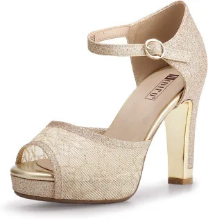 IDIFU Women's IN4 Mary Platform Chunky High Heels Sandals Peep Toe Dress Wedding Bridal Shoes For Women Bride Bridesmaid