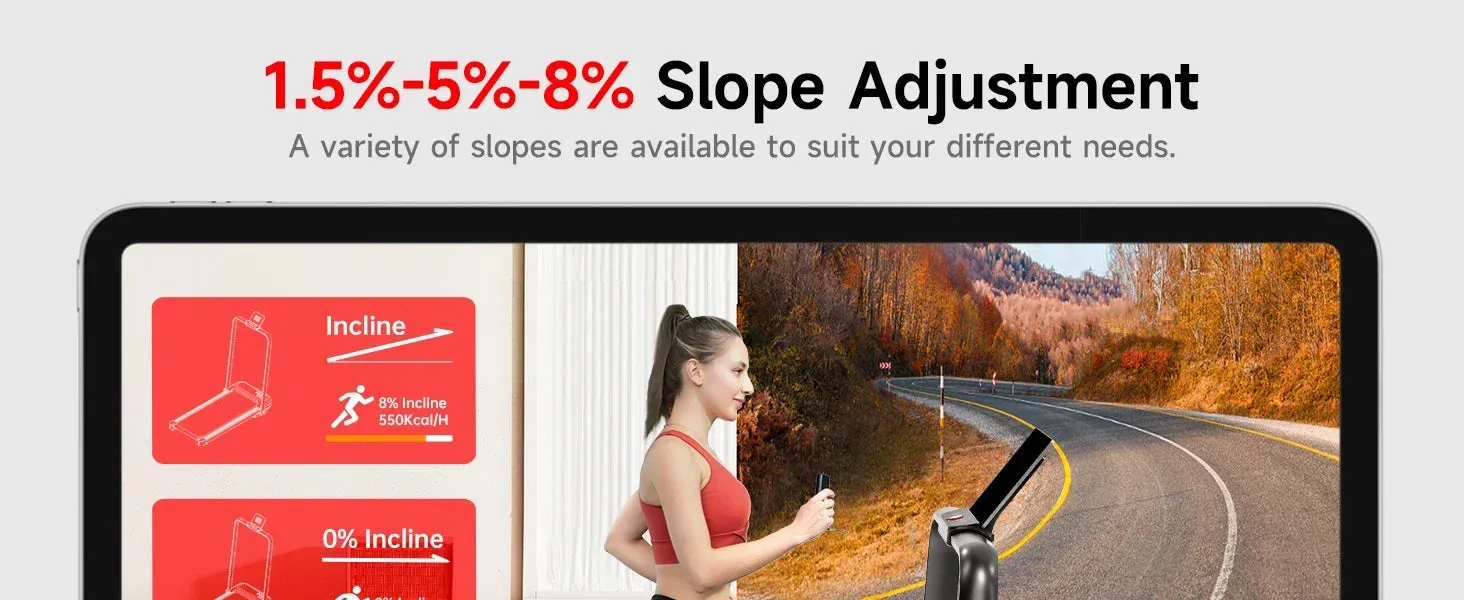Incline Foldable Treadmill, Walking Pad with Handle Bar 3 Level Incline, 300 Lbs Portable Treadmill for Home Office,