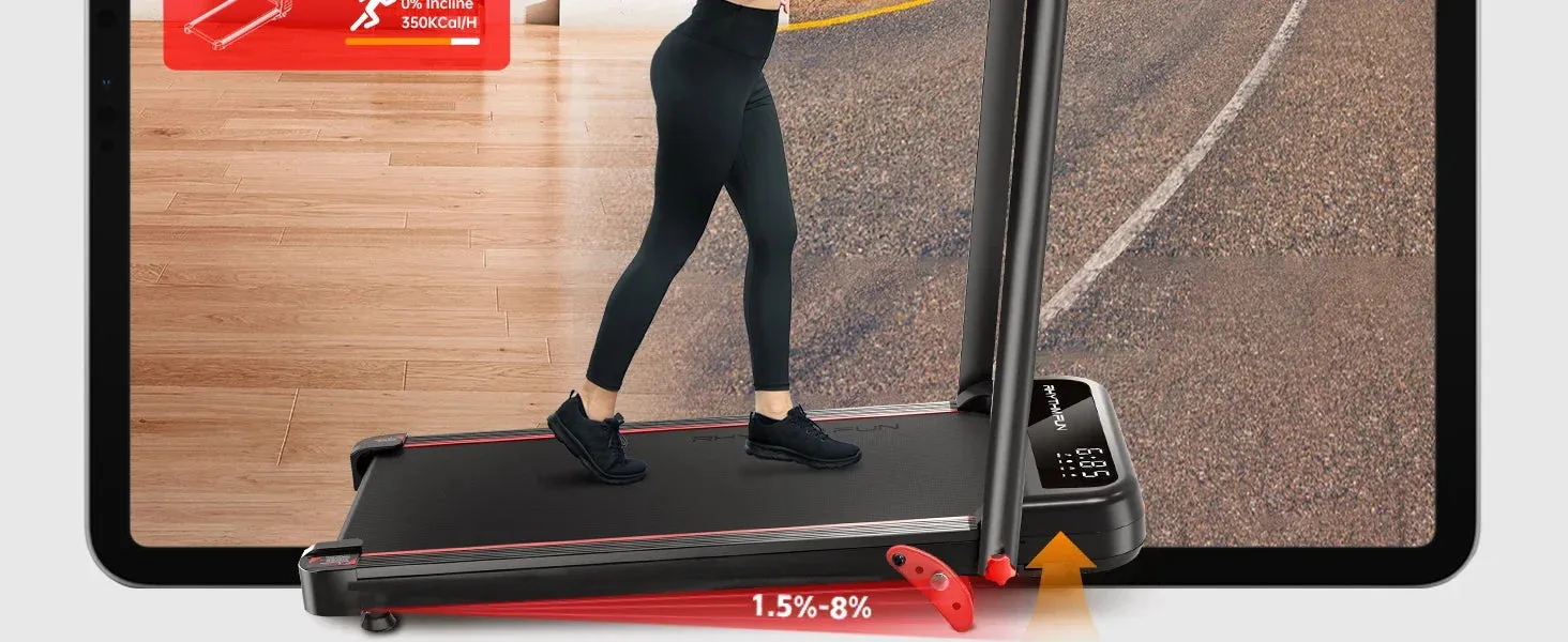 Incline Foldable Treadmill, Walking Pad with Handle Bar 3 Level Incline, 300 Lbs Portable Treadmill for Home Office,
