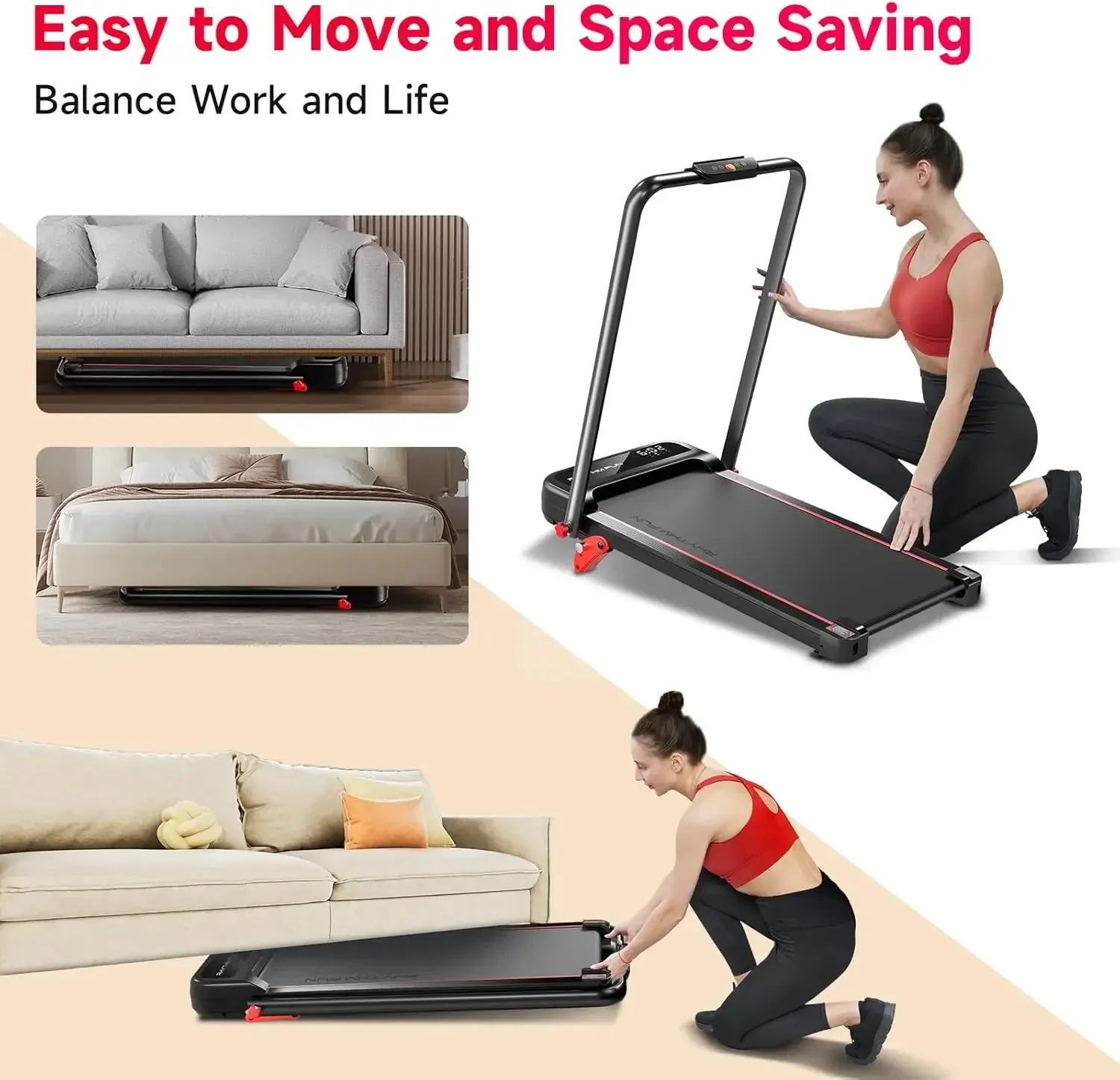 Incline Foldable Treadmill, Walking Pad with Handle Bar 3 Level Incline, 300 Lbs Portable Treadmill for Home Office,