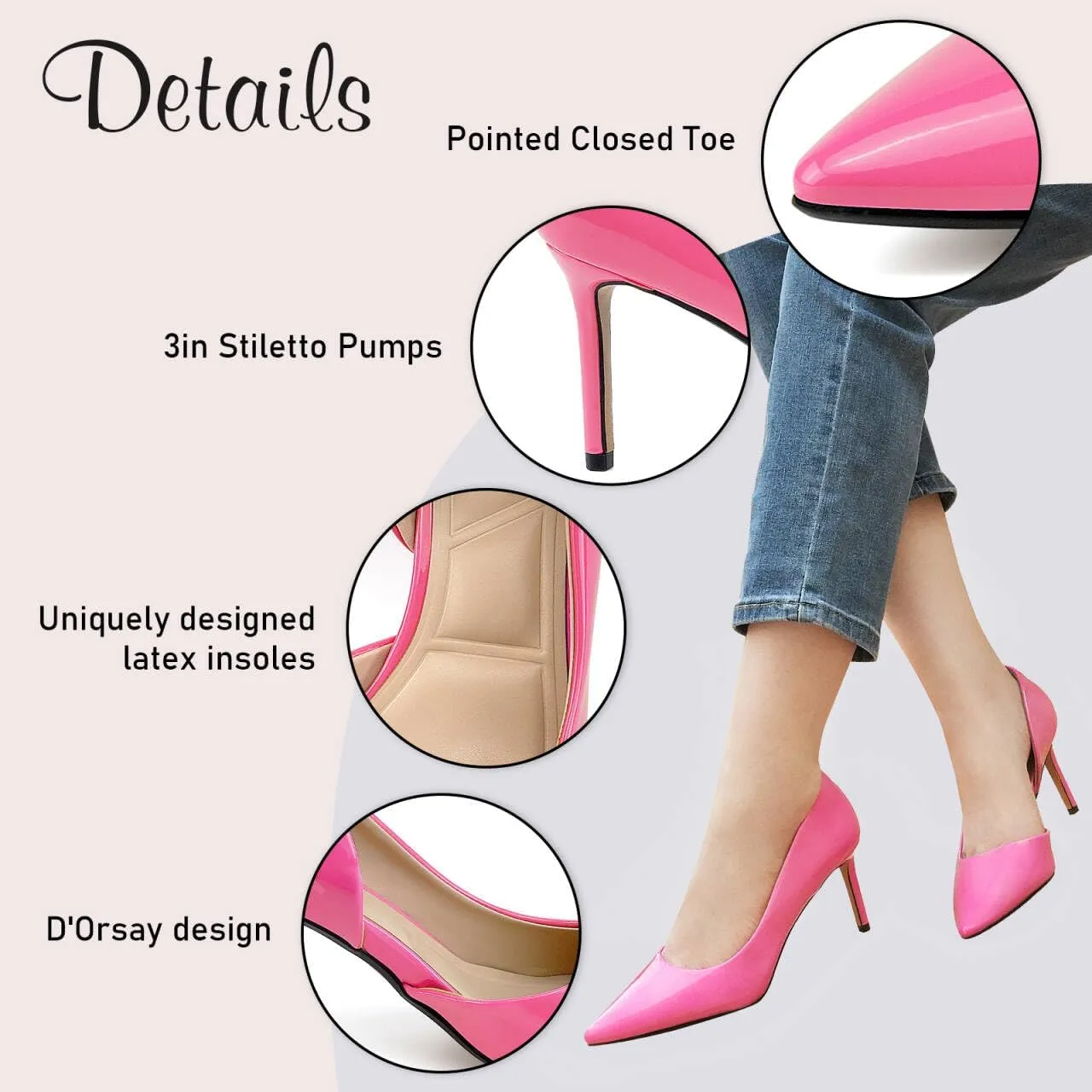 JENN ARDOR Women's Pumps High Heels Pointed Closed Toe Stiletto D'Orsay 3 in Comfortable Soft Wedding Bride Guest Party Dress Classic Elegant Pumps Casual Work Shoes