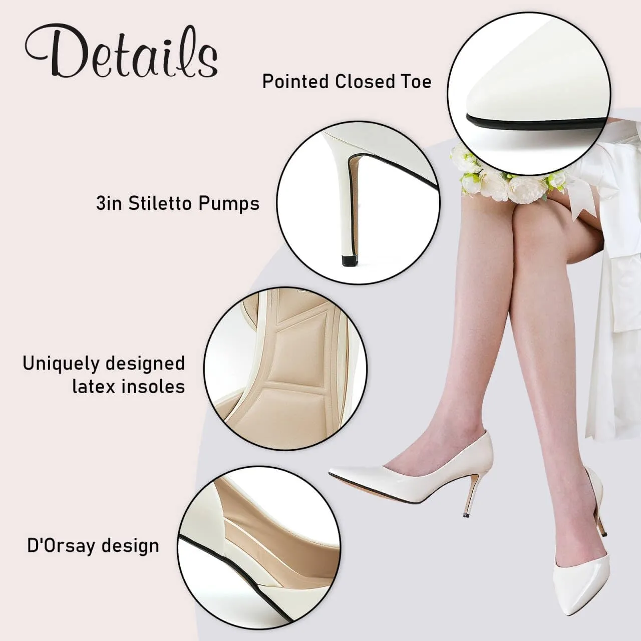 JENN ARDOR Women's Pumps High Heels Pointed Closed Toe Stiletto D'Orsay 3 in Comfortable Soft Wedding Bride Guest Party Dress Classic Elegant Pumps Casual Work Shoes