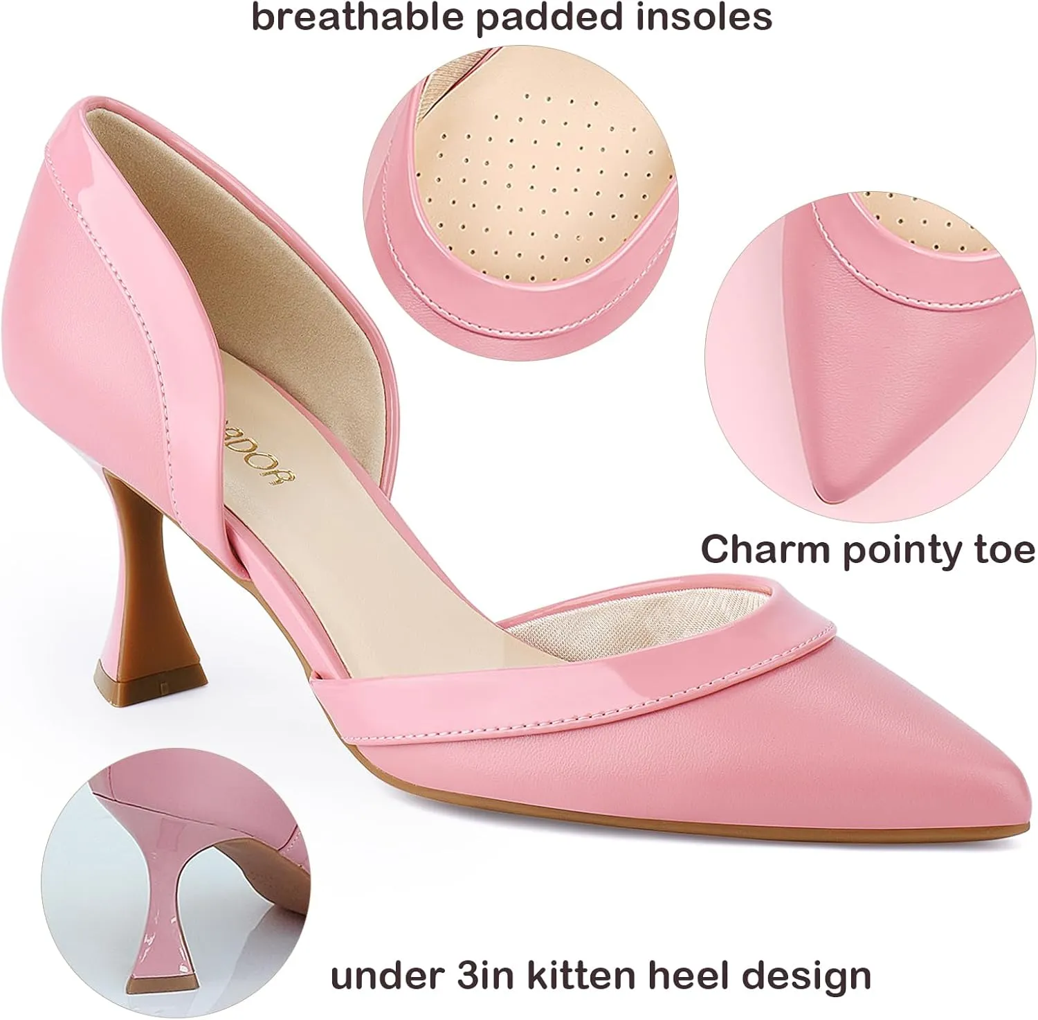 JENN ARDOR Women's Pumps Low Heels Pointed Closed Toe Kitten Dress Shoes for Women Comfortable Stiletto Heeled Sandals Classic Wedding Party D'Orsay Work Pumps