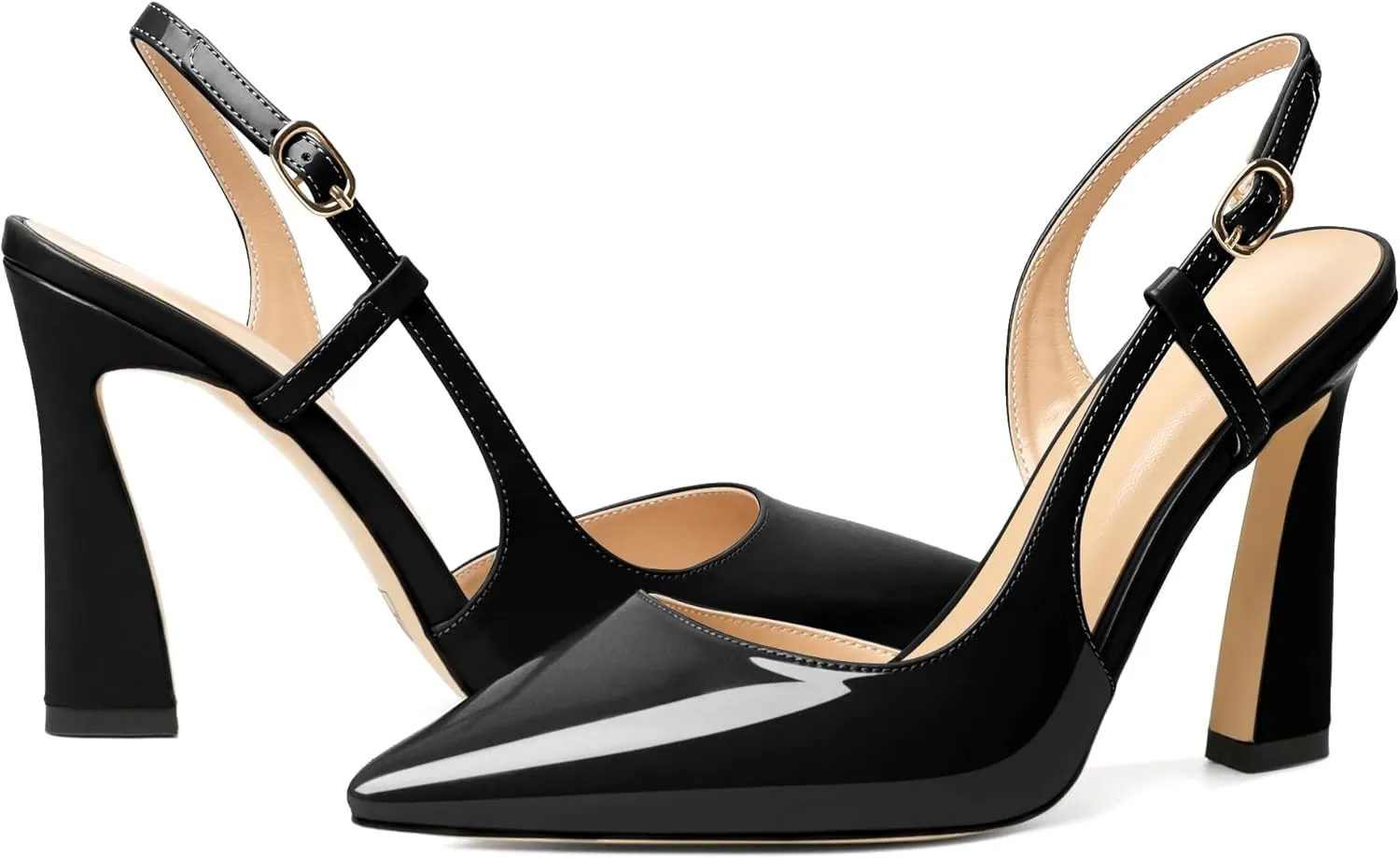 Joseywade Women Slingback Pumps High Stiletto Heel 4 Inch Heeled Sandals Sexy Closed Pointed Toe Flare Heel Dress Shoes