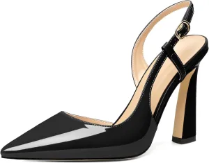 Joseywade Women Slingback Pumps High Stiletto Heel 4 Inch Heeled Sandals Sexy Closed Pointed Toe Flare Heel Dress Shoes