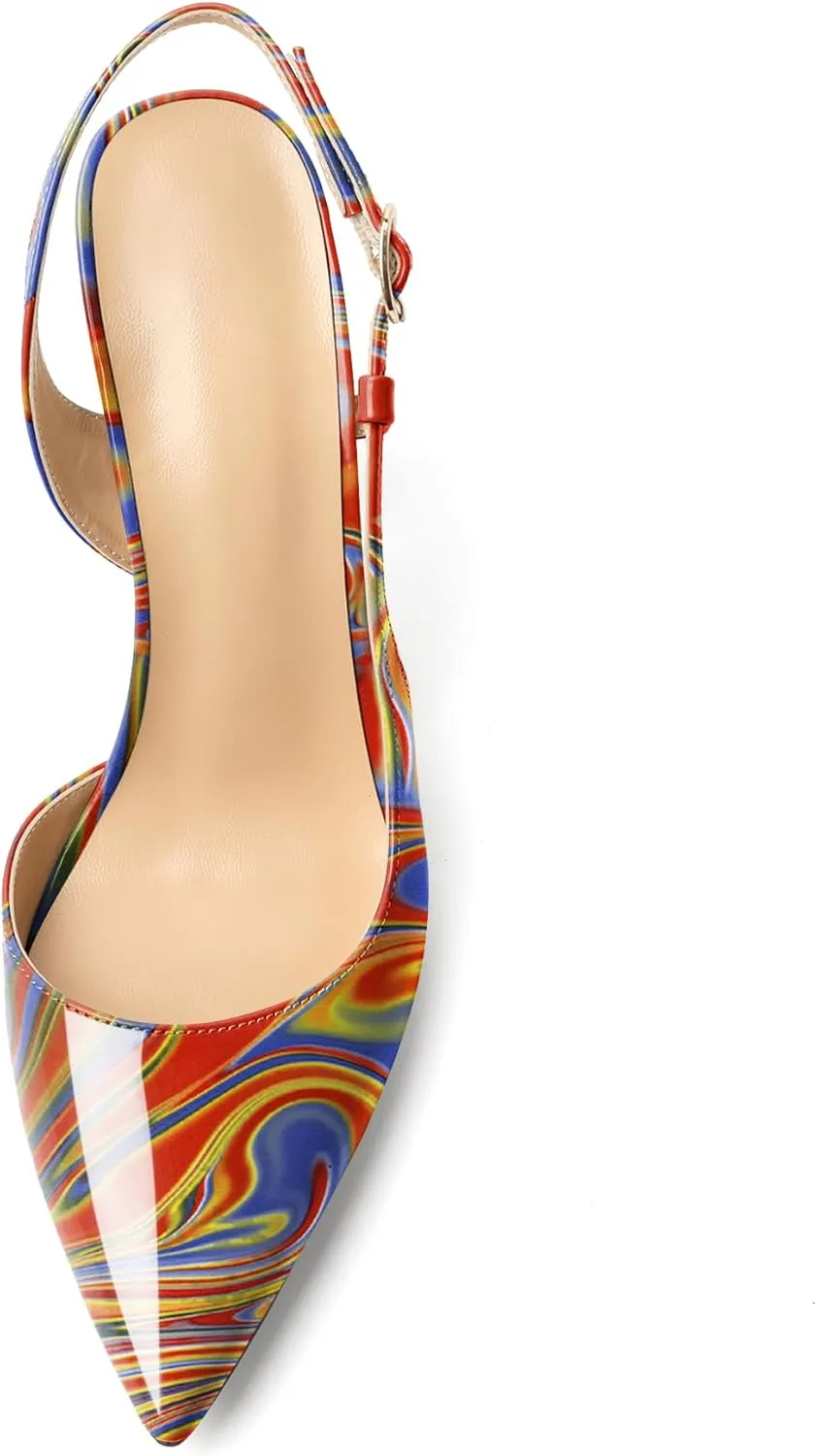 Joseywade Women Slingback Pumps High Stiletto Heel 4 Inch Heeled Sandals Sexy Closed Pointed Toe Flare Heel Dress Shoes