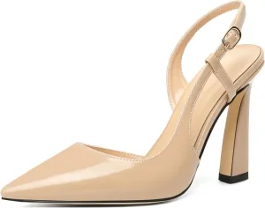 Joseywade Women Slingback Pumps High Stiletto Heel 4 Inch Heeled Sandals Sexy Closed Pointed Toe Flare Heel Dress Shoes