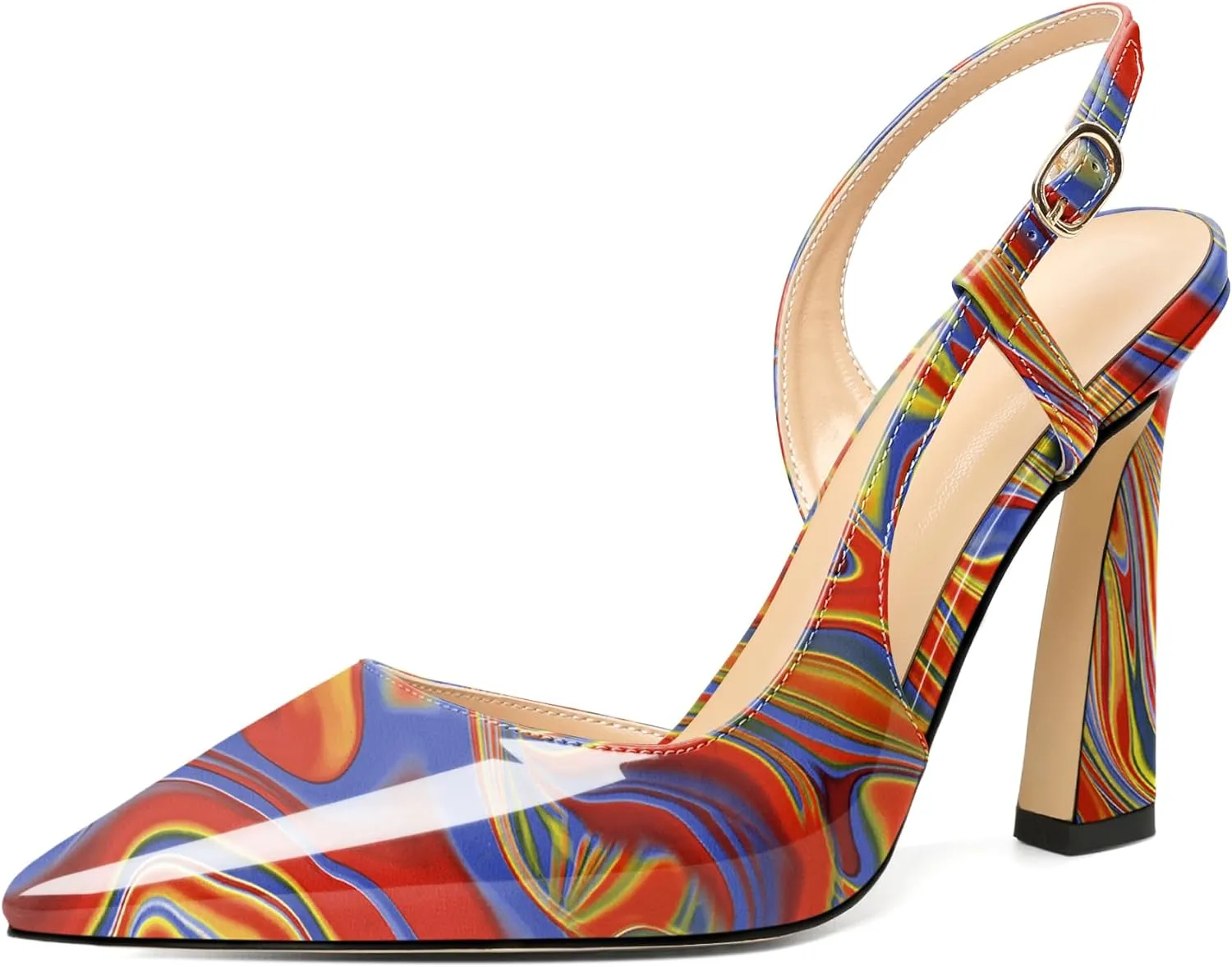 Joseywade Women Slingback Pumps High Stiletto Heel 4 Inch Heeled Sandals Sexy Closed Pointed Toe Flare Heel Dress Shoes