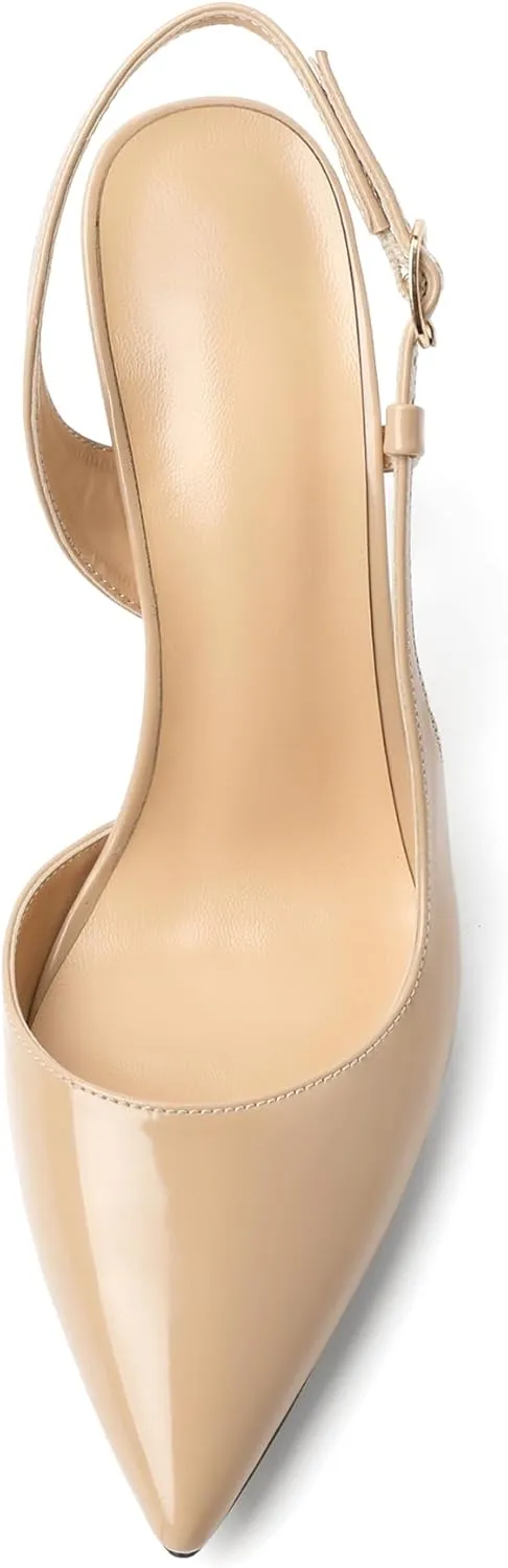 Joseywade Women Slingback Pumps High Stiletto Heel 4 Inch Heeled Sandals Sexy Closed Pointed Toe Flare Heel Dress Shoes