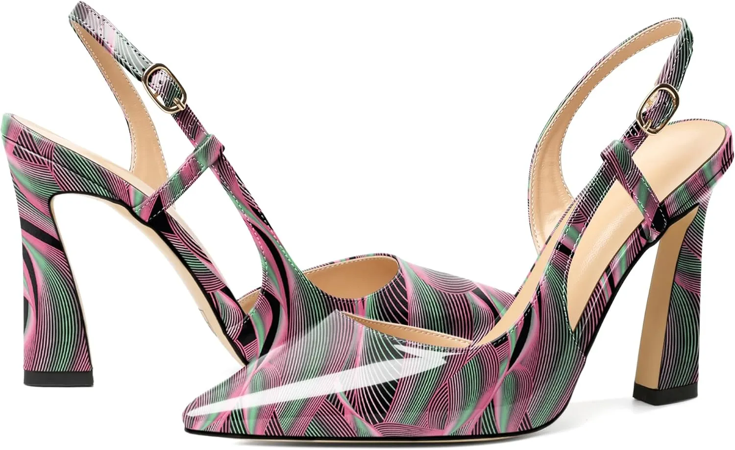 Joseywade Women Slingback Pumps High Stiletto Heel 4 Inch Heeled Sandals Sexy Closed Pointed Toe Flare Heel Dress Shoes