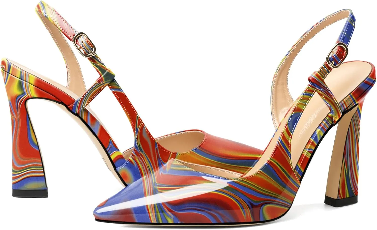 Joseywade Women Slingback Pumps High Stiletto Heel 4 Inch Heeled Sandals Sexy Closed Pointed Toe Flare Heel Dress Shoes