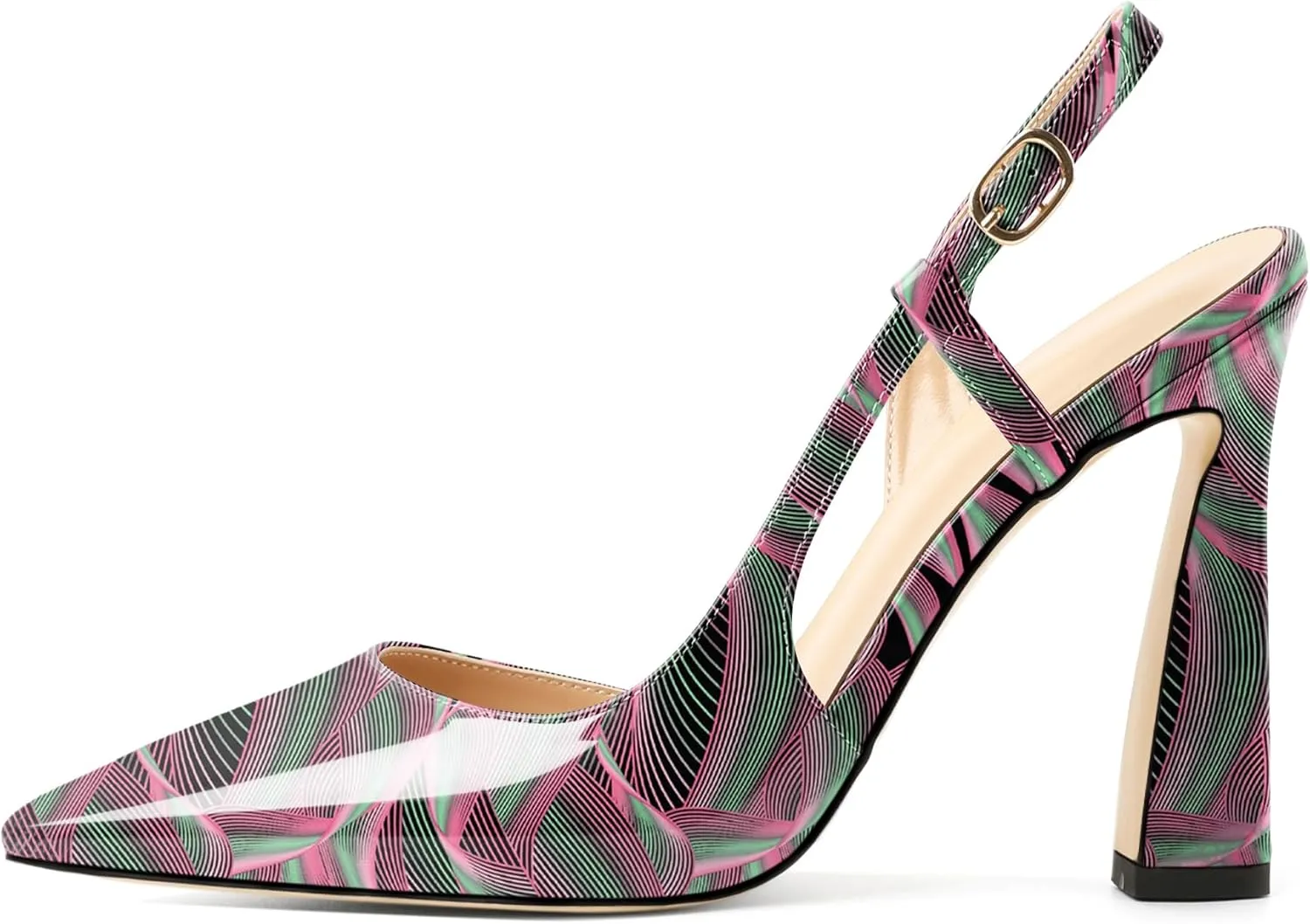 Joseywade Women Slingback Pumps High Stiletto Heel 4 Inch Heeled Sandals Sexy Closed Pointed Toe Flare Heel Dress Shoes