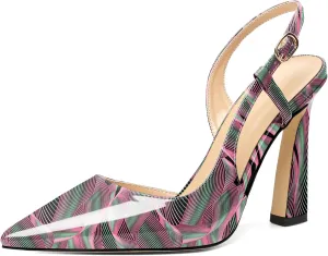 Joseywade Women Slingback Pumps High Stiletto Heel 4 Inch Heeled Sandals Sexy Closed Pointed Toe Flare Heel Dress Shoes