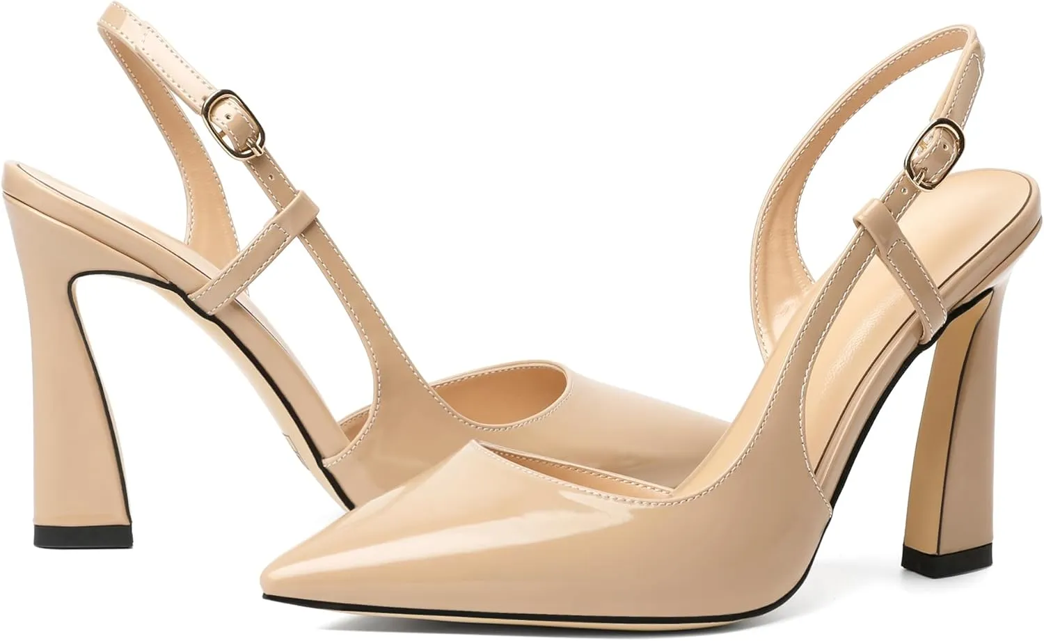 Joseywade Women Slingback Pumps High Stiletto Heel 4 Inch Heeled Sandals Sexy Closed Pointed Toe Flare Heel Dress Shoes