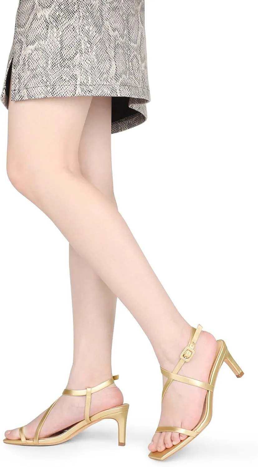 JOY IN LOVE Womens 2.5 Inch Kitten Heels Low Heel Square Open Toe Strappy Sandals