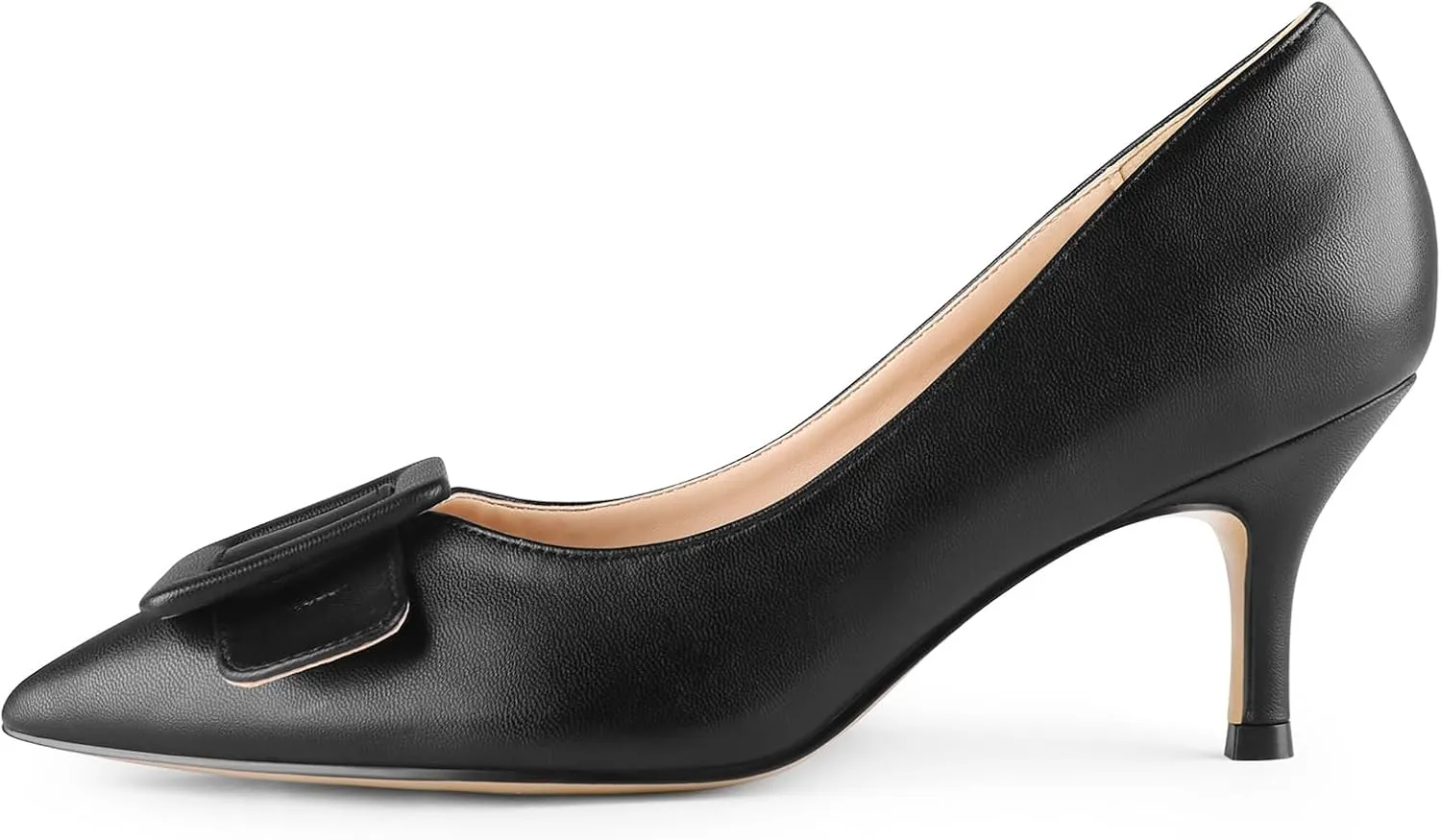 JOY IN LOVE Women's Kitten Heel Pumps Pointed Toe Square-Buckle Office Dress Pump Shoes