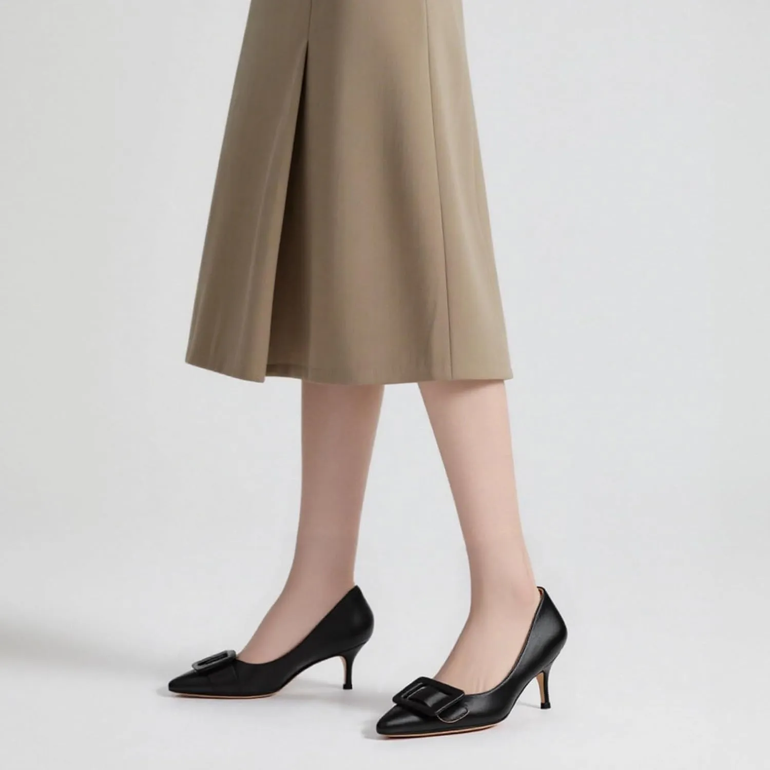 JOY IN LOVE Women's Kitten Heel Pumps Pointed Toe Square-Buckle Office Dress Pump Shoes