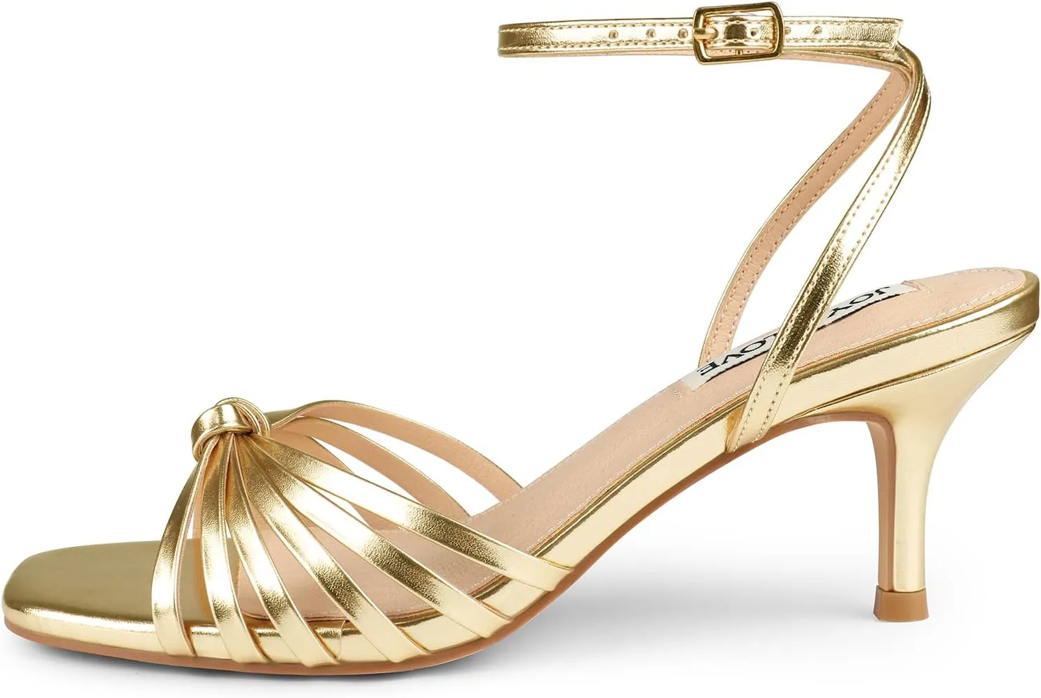 JOY IN LOVE Women's Kitten Low Strappy Heels Ankle Strap Heeled Sandals