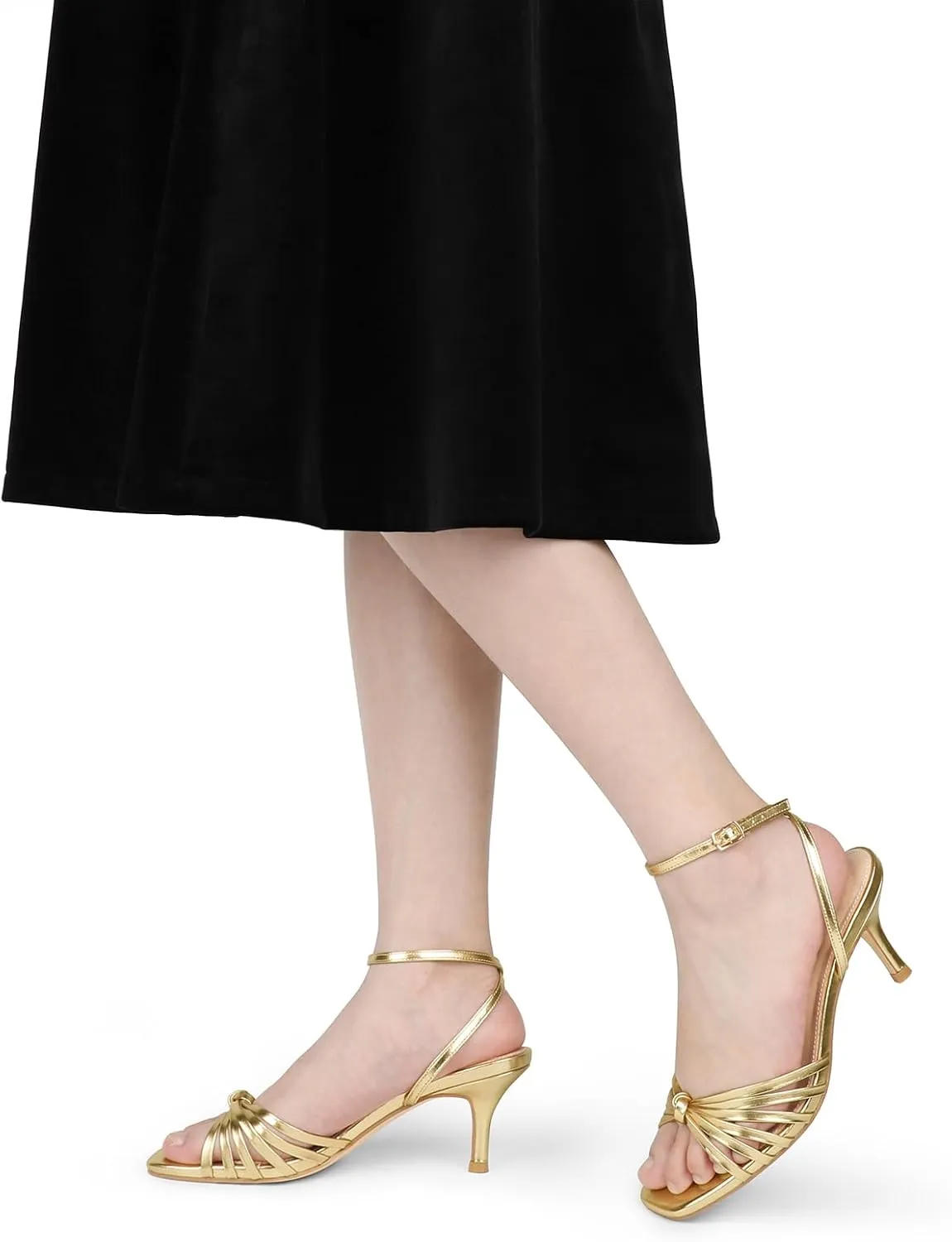 JOY IN LOVE Women's Kitten Low Strappy Heels Ankle Strap Heeled Sandals