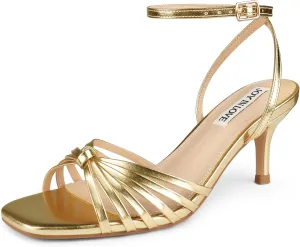 JOY IN LOVE Women's Kitten Low Strappy Heels Ankle Strap Heeled Sandals