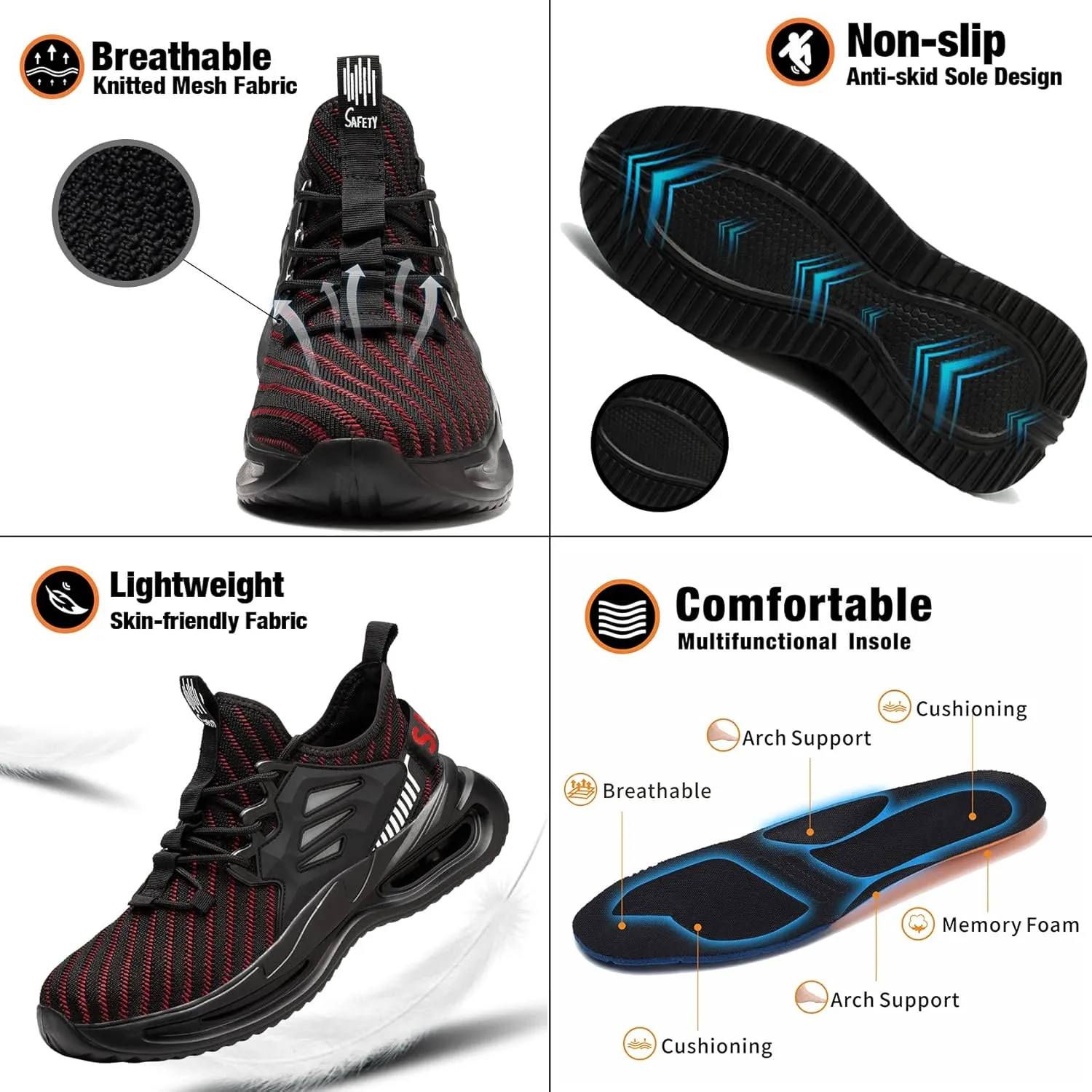 Kezhiho Steel Toe Shoes for Men Lightweight Comfortable Breathable Work Shoes Puncture Proof Slip Resistant Fashion Sneakers Indestructible Construction Industrial Safety Shoes