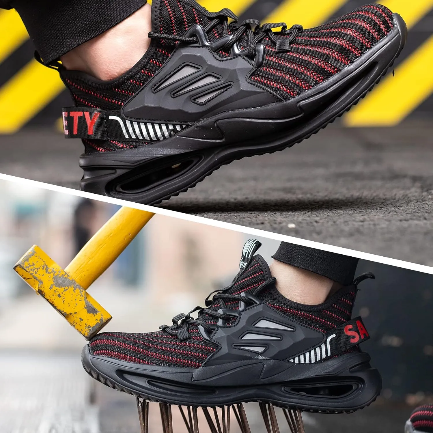 Kezhiho Steel Toe Shoes for Men Lightweight Comfortable Breathable Work Shoes Puncture Proof Slip Resistant Fashion Sneakers Indestructible Construction Industrial Safety Shoes