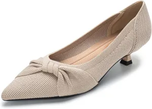 Kitten Heels for Women with Bow Pointed Toe Low Heels Closed Toe Comfortable Pumps Wedding Dress Shoes