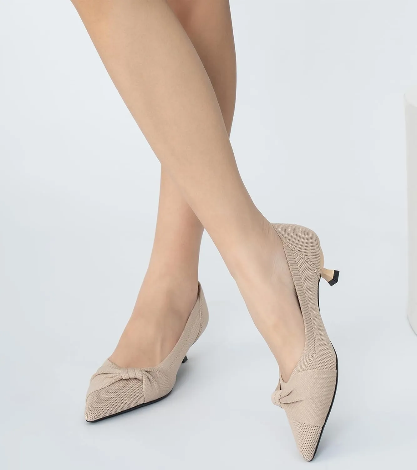 Kitten Heels for Women with Bow Pointed Toe Low Heels Closed Toe Comfortable Pumps Wedding Dress Shoes