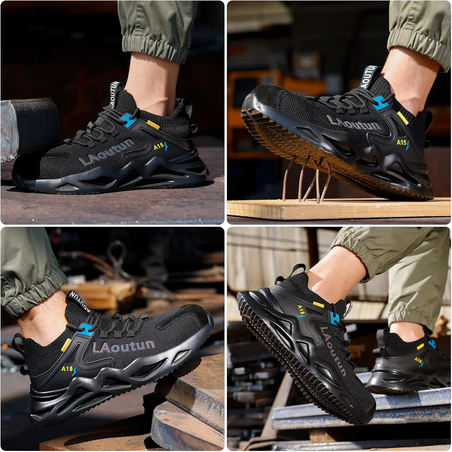 LAoutun Steel Toe Shoes for Men Women Work Shoes Safety Sneakers Shoes Comfortable Lightweight Puncture Proof Slip on Indestructible Work Shoes